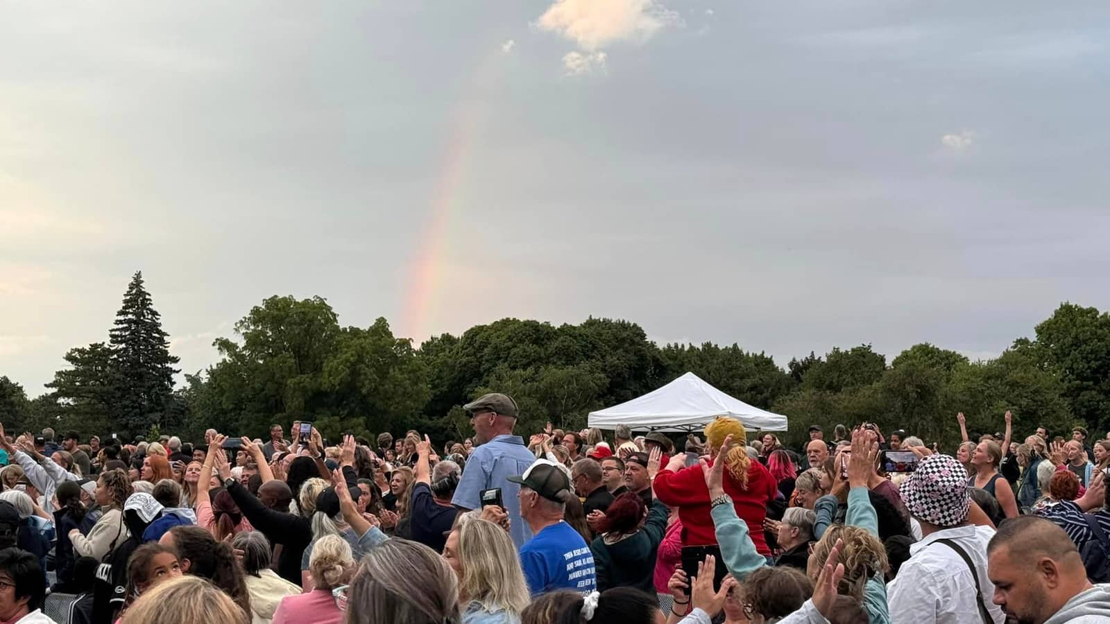 A rainbow over the crowd at Jesus Festival Hamilton